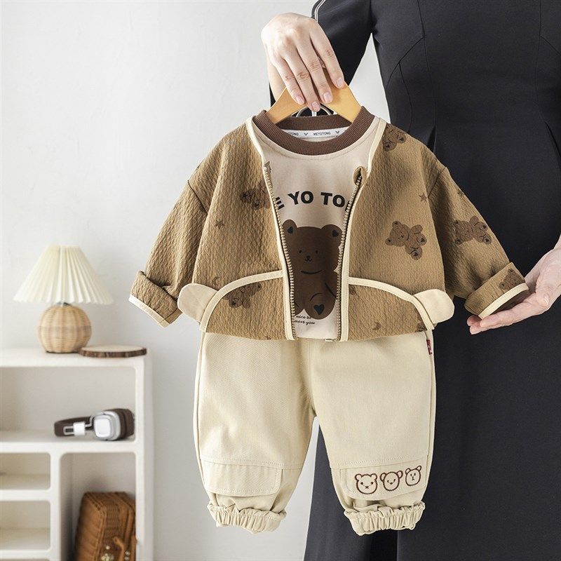 男童春秋季棒球服套装2025新款儿童洋气宝宝春装卡通长袖三件套潮,童装/婴儿装/亲子装,套装,淘宝优惠券,粉丝福利购,淘宝优惠卷