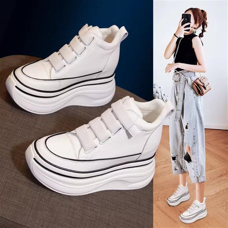 10cm内增高小白鞋女2024春秋新款厚底百L搭板鞋小个子松糕高帮女