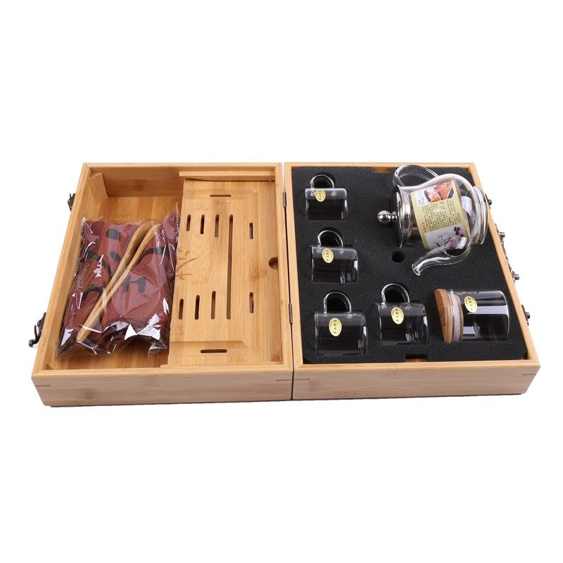 包邮便携旅游茶具竹制礼盒玻璃茶具套装一体功夫茶具套组车载礼品