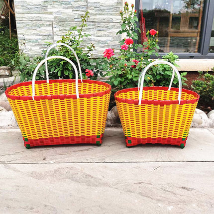 塑料提篮提菜篮收纳筐u耐用手工编织买菜采摘水果篮野餐篮