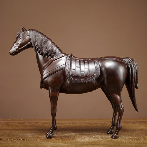 黑檀木雕马到成功摆件实木雕刻A唐马家居客厅办公装饰红木工艺礼