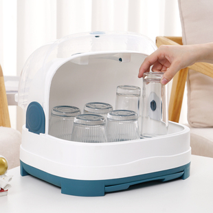 玻璃杯子收纳盒装茶杯具沥水托盘置物架放杯子防尘水杯收纳盒架子