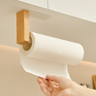 厨房纸巾架专用纸挂架保鲜膜袋收纳懒人抹布架卷纸架X免打孔原木