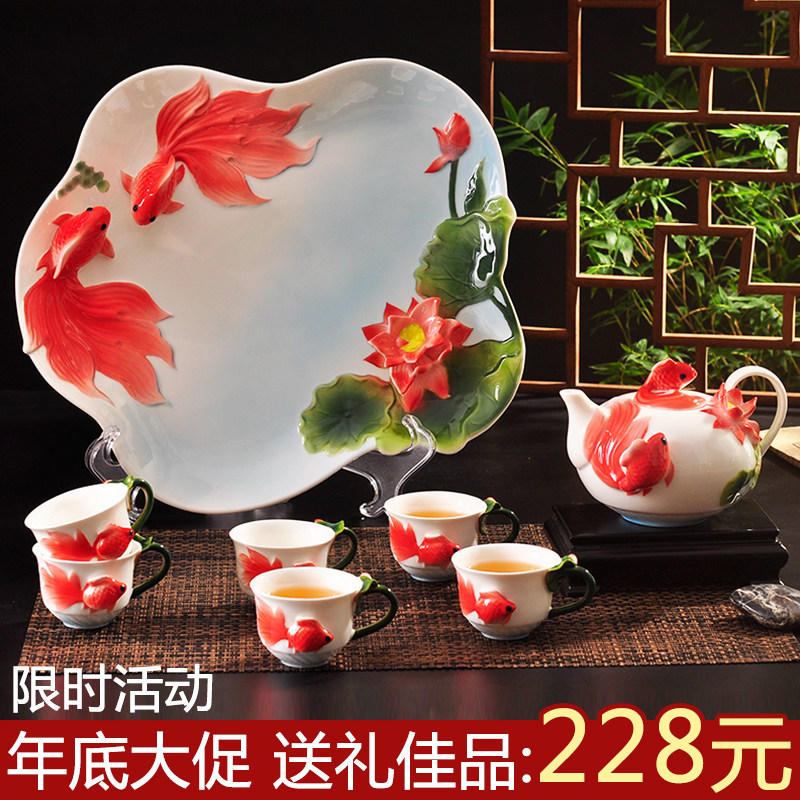 整套陶瓷功夫茶具茶盘6人套装新婚乔迁送K礼茶具礼盒婚庆结婚礼物
