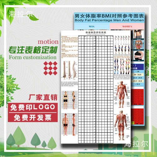 现货挂式体d态评估表私教评估墙图养生馆健身馆体测评估图可加log