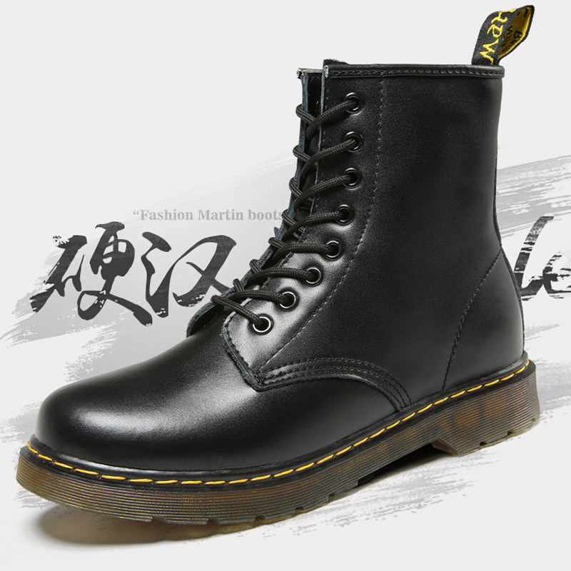 春秋软皮马丁靴男款中帮英伦风高帮皮鞋男鞋春季短靴工装黑色皮靴