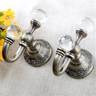 包邮欧式简约双水晶窗帘挂钩墙钩人造玻璃水晶窗帘U钩挂球绑带挂