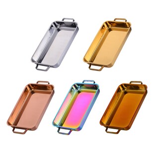 特厚不锈钢方盘加深托盘不锈钢托盆长方形餐盘烧烤盘烤鱼盘带手柄