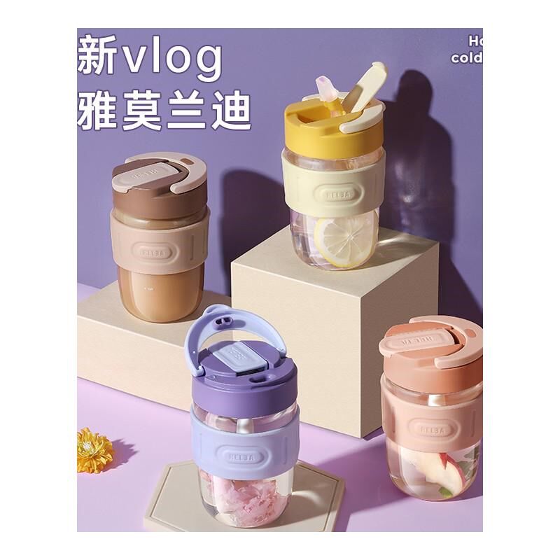 耐高温吸管玻璃杯女生高颜值家用泡茶大容量咖啡杯便携耐热水杯子