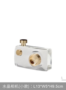 现代轻奢高档水晶相机留r声机金属桌面摆件领导办公室橱窗软装陈