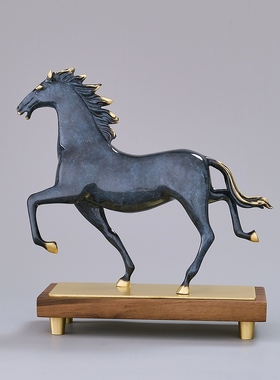 高端黄铜马工f艺品新中式办公室客厅玄关博古架书房酒柜装饰品摆