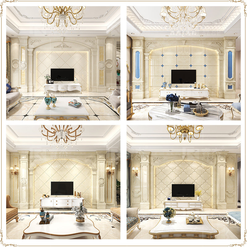 客厅石材电视墙简欧护墙板罗马柱影视墙金K镶石订制造型岩板背景