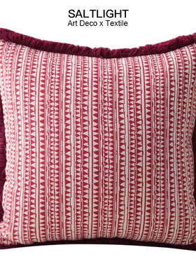 自然诗意d红色流苏棉麻质感枕现代休闲飘窗客厅沙发靠垫