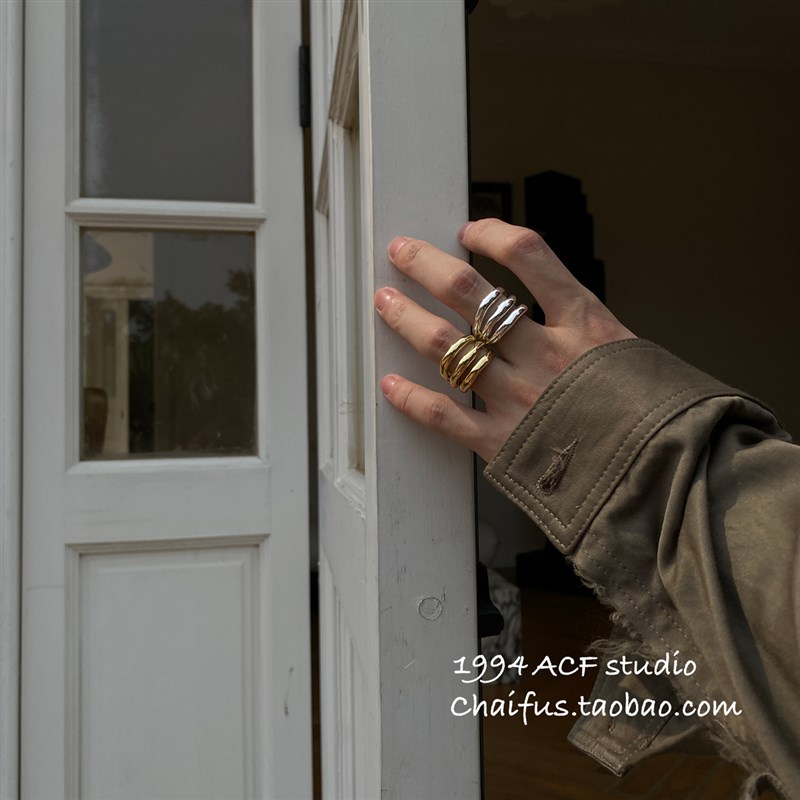 柴夫工作室/J368 欧美夸张多层冷淡风戒指简P约不规则镂空开口指