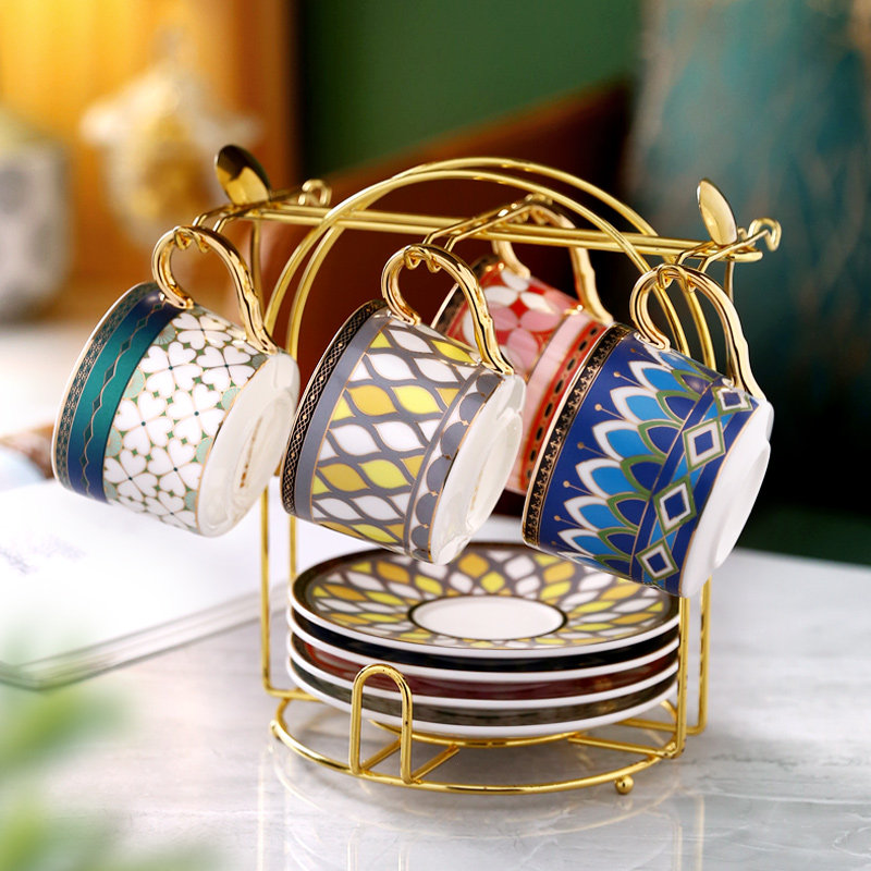 精致咖啡杯套装礼盒高颜值咖啡杯子高档英式下午茶茶具杯碟带杯架