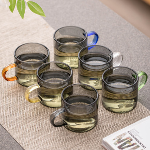 玻璃茶杯套装家用功夫茶具小把杯水杯简约主人杯单杯带把品茗杯