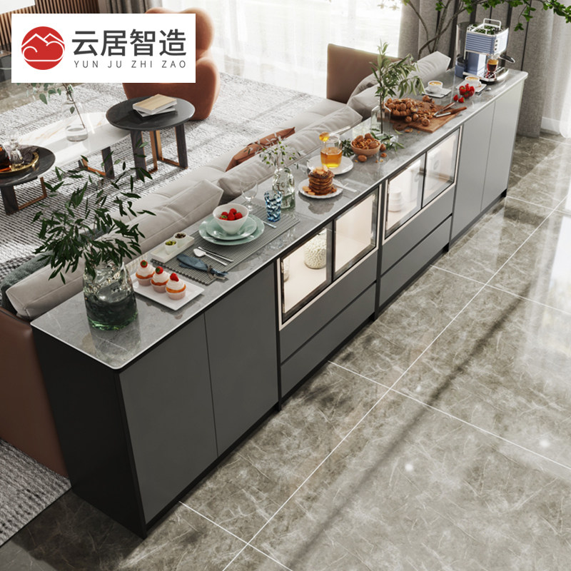 客厅沙发后靠柜带灯餐边柜一体简约现代客餐厅多功能隔断柜可定制