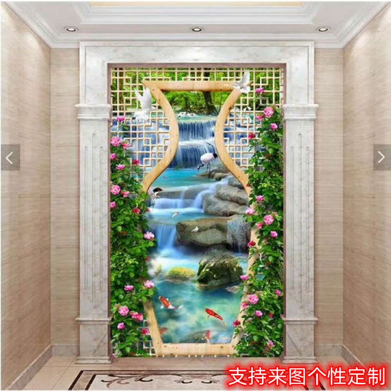 玄关瓷砖画摇钱树屏风画背景墙花砖过道拼花砖个性壁画砖抛晶瓷砖