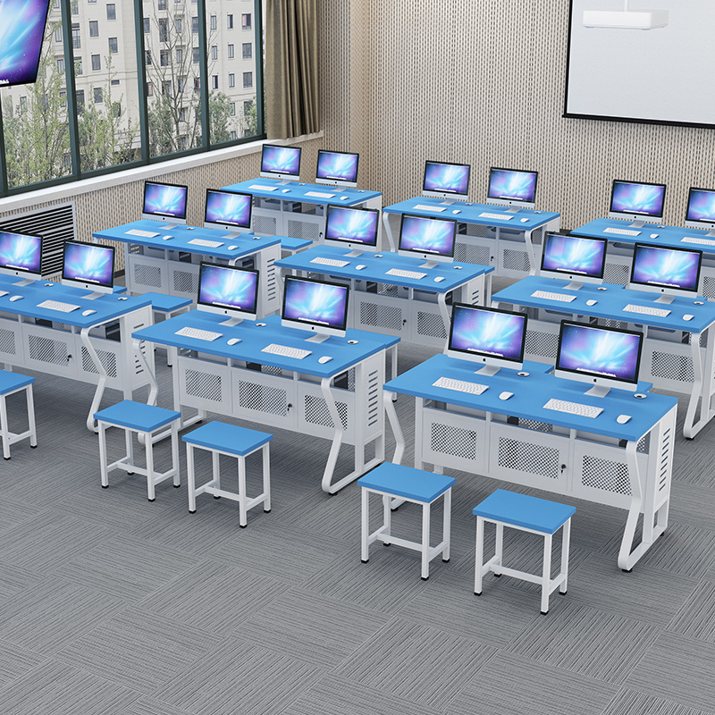 学校机房桌椅单双人台式电脑桌办公会议桌教室培训学生课桌椅套装