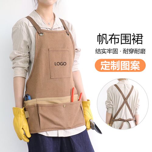 短款工匠专用厚帆布围裙男女打金美式工具围腰工作服定制logo印字