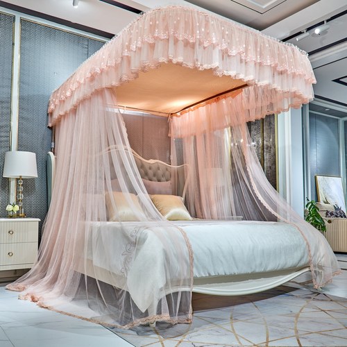 新款防尘遮光顶u型导轨蚊帐1.5mB1.8米加密加厚轨道可升降支架家