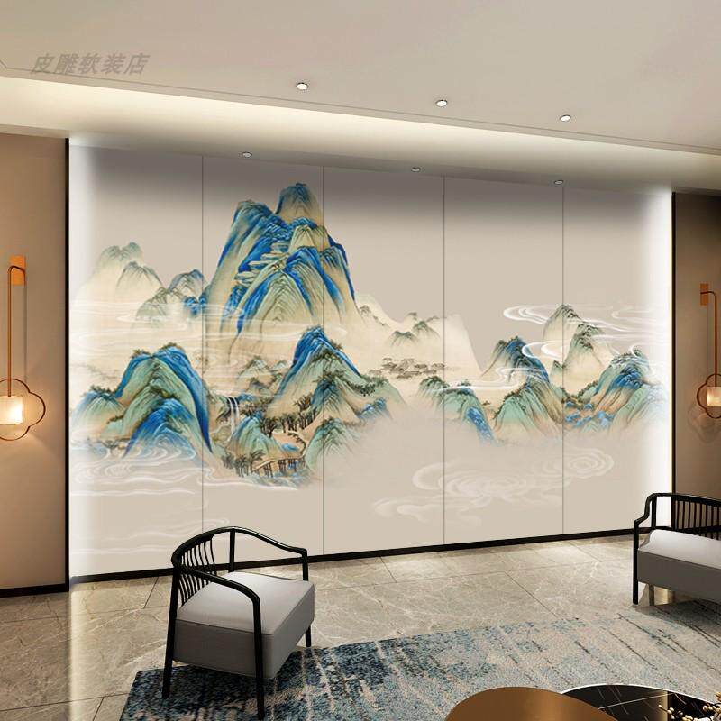 定制客厅沙发新中式床头卧室刺绣硬包电视背景墙酒店墙布壁画宾馆