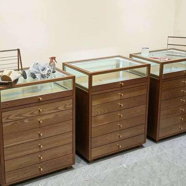 服装店复古实木珠宝古玩玉器翡翠玻璃展示柜首饰银饰文物中岛柜台