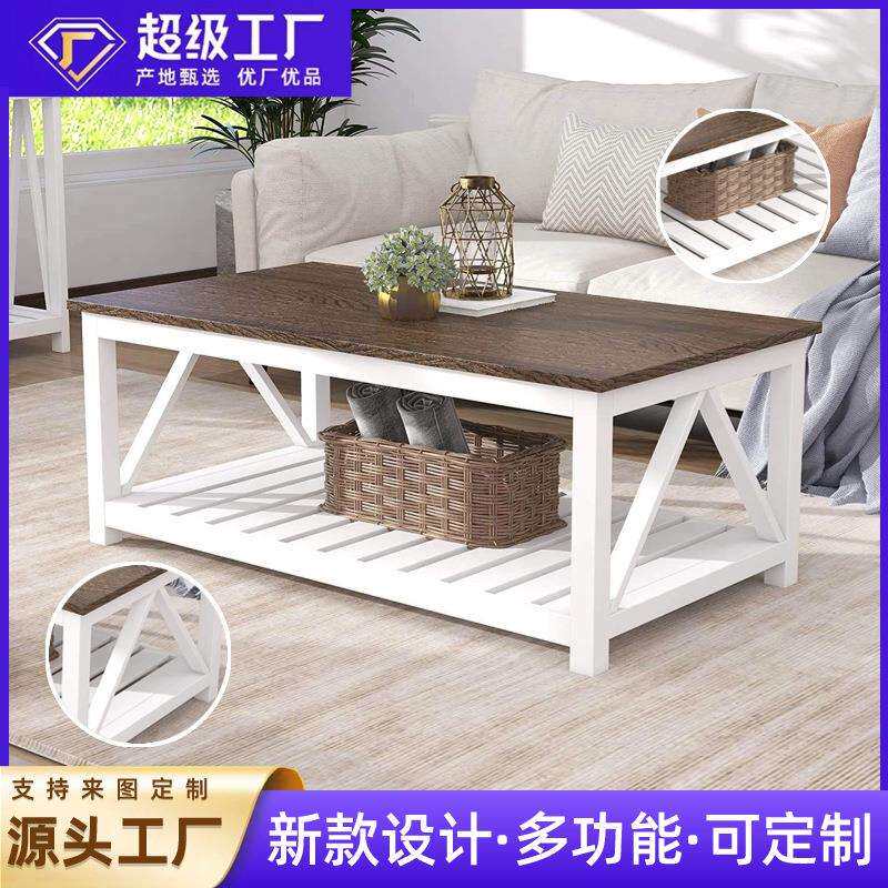 跨境热销美式乡村茶几小户型复古茶桌方形简约实木餐桌铁艺咖啡桌