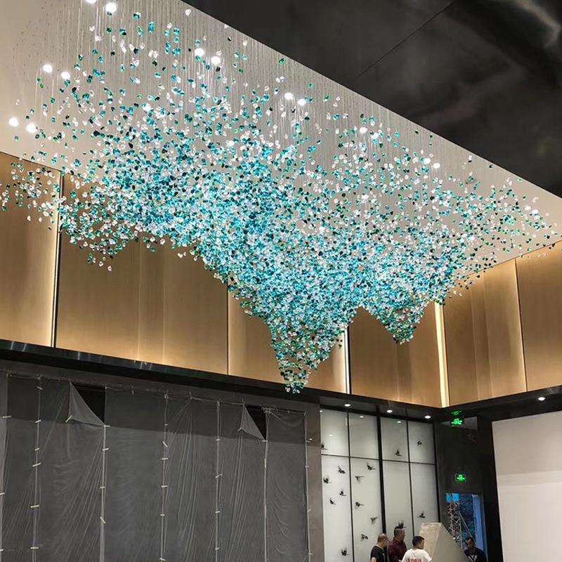 设计师款现代客厅轻奢圆环水晶灯工程灯复式楼别墅餐厅空间装修灯