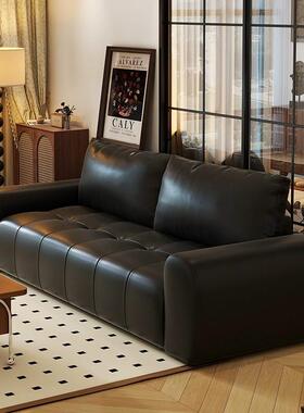 复古风小户型皮艺沙发客厅意式极简款直排双三人黑色棕色皮质沙发