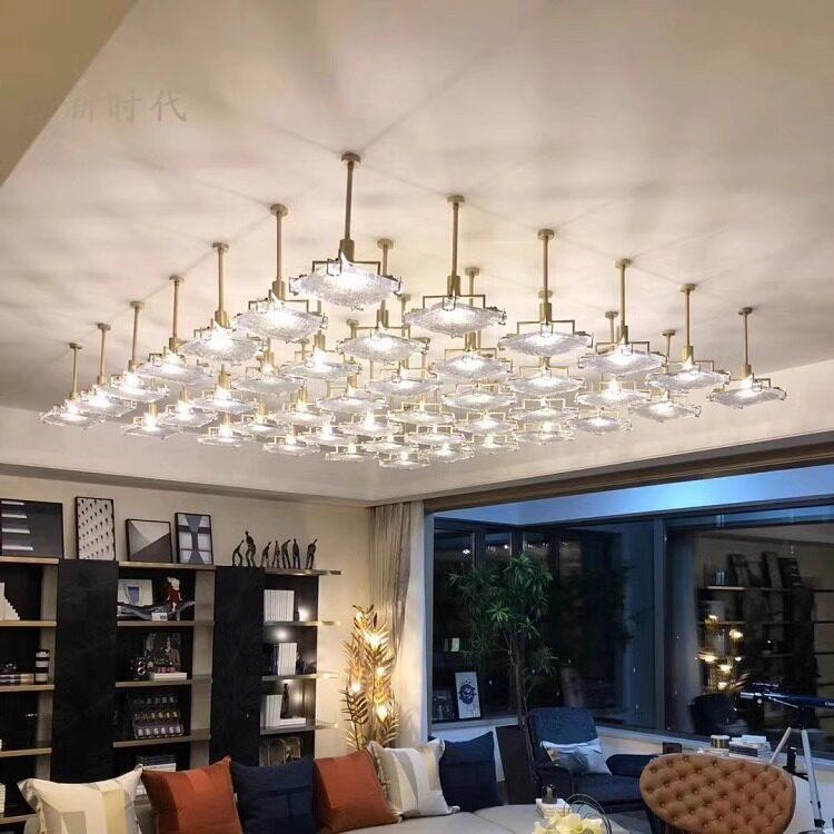 现简约纯铜led方块铁艺吊灯客厅大堂售楼部宴会厅样板房餐吊灯