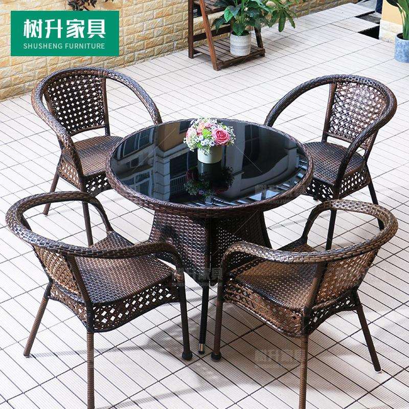 户外阳台藤编桌椅三件套室外庭院藤编椅子家用露天休闲小茶几组合