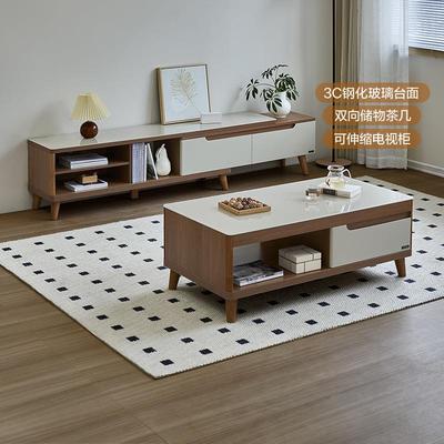 电视柜茶几组合简约新款可伸缩客厅家具钢化玻璃茶几桌子