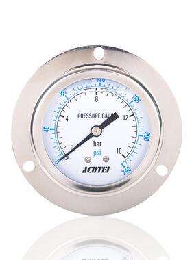 不锈钢压力表充油耐振轴向带前边USA YN60BF 16BAR 240PSI 1/4PT