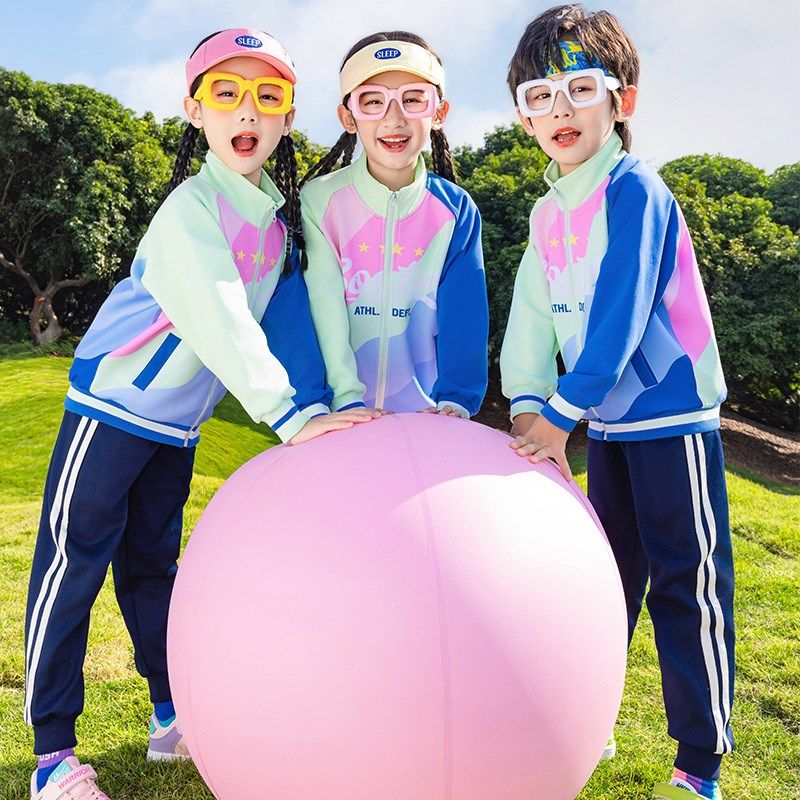 学院风粉蓝色校服中小学生班服春夏装新款儿童班服四件套幼儿园服