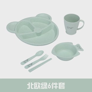 可秸秆宝宝餐具套装儿童餐盘分格卡通防摔小麦爱婴幼儿园吃饭新款