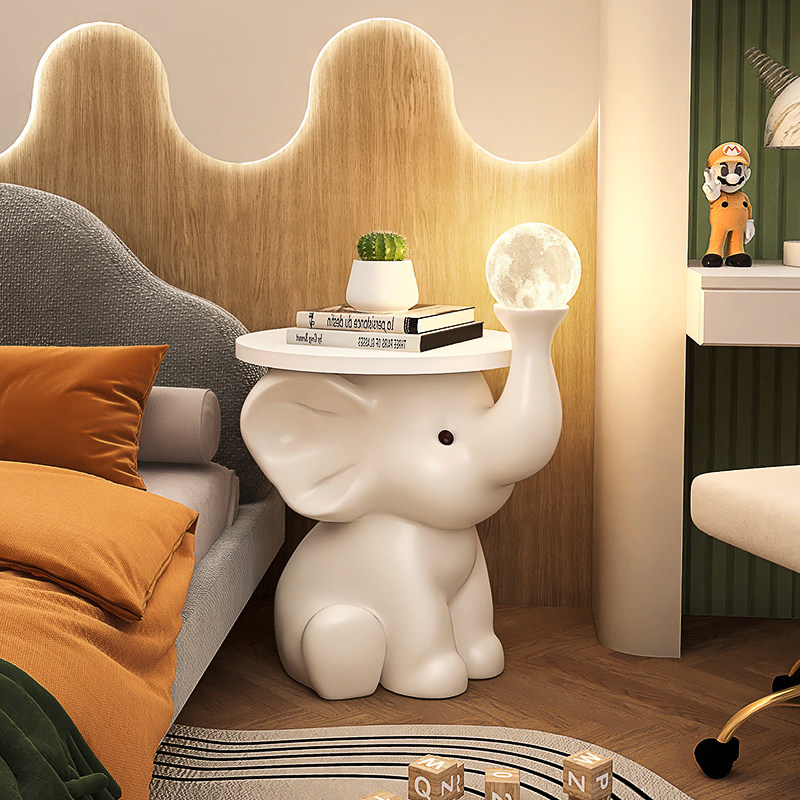 奶油风卡通儿童床头柜现代简约可爱卧室小型收纳R落地灯一体置物