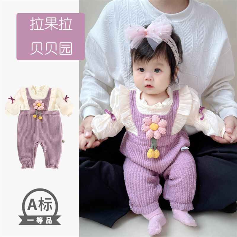 婴儿秋装连体衣甜美m花朵爬服宝宝公主外出服秋季超洋气可爱包屁