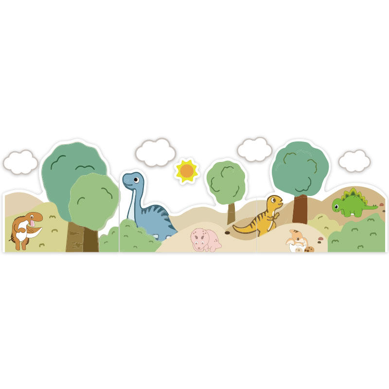 幼儿园恐b龙环创主题文化背景墙面装饰成品走廊环境布置材料踢脚