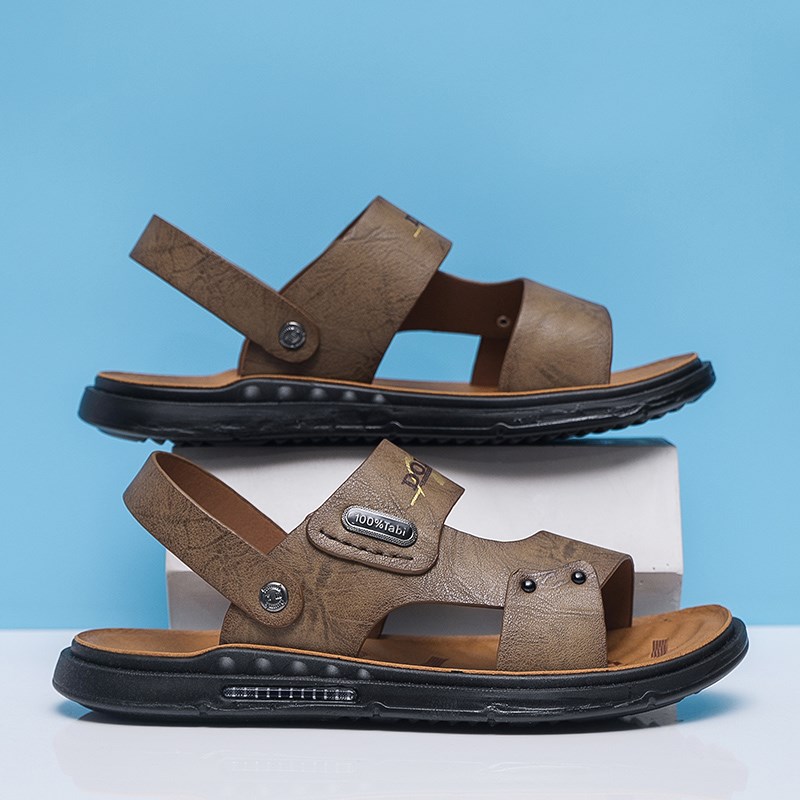 老人夏季凉鞋男防滑软底爸爸凉鞋休闲透气男士凉拖两用沙滩鞋外穿