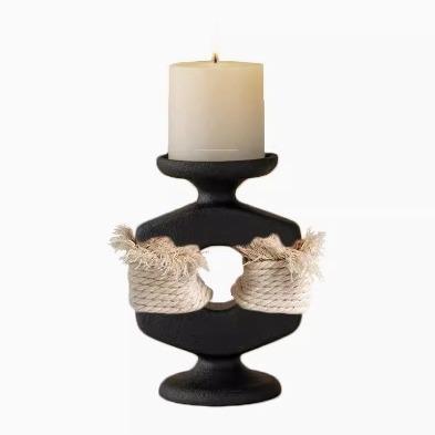中古轻奢现代简约黑白几何树脂棉绳捏造烛台摆件样板售楼处软装饰