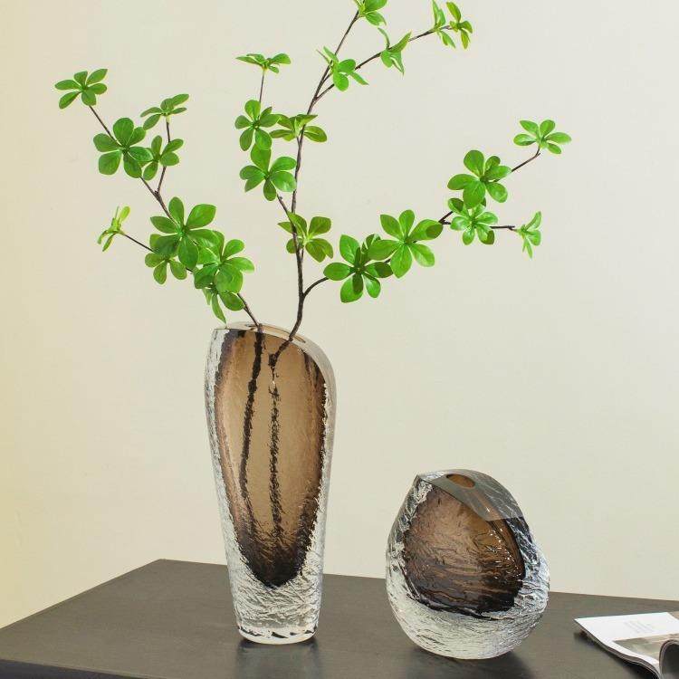 现代轻奢棕色琉璃花瓶浮冰手工花瓶客厅电视茶几样板间装饰摆件
