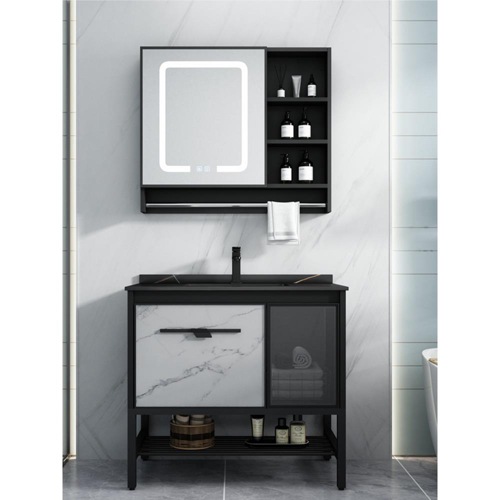 太空铝小户型浴室柜组合落地式一体陶瓷洗手岩板盆智能镜柜洗漱台