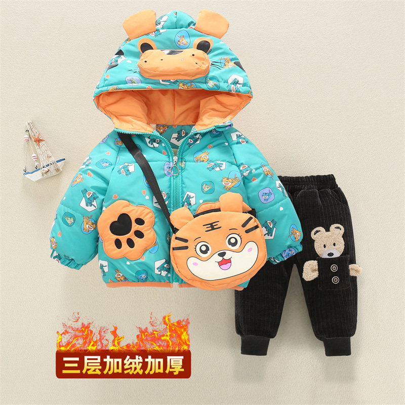 宝宝新款棉服套装冬装婴儿2棉袄男童加绒加厚5P小童冬季棉衣1一3