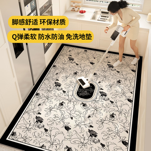 2024新f款pvc厨房地垫可擦皮革耐脏满铺防水防油防滑地毯