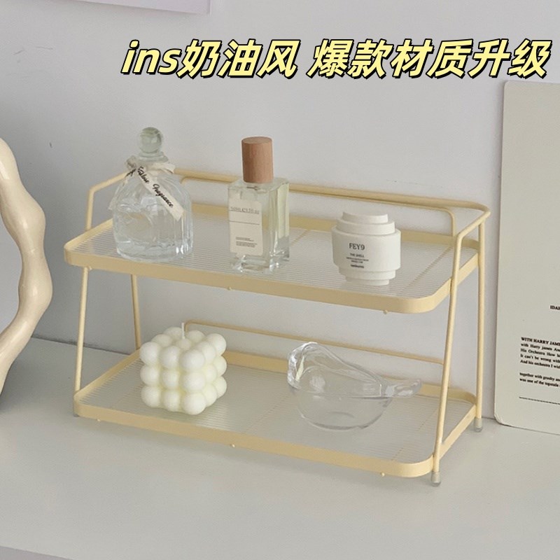 奶油风置物架浴室卫生间r储物架铁艺ins杯架桌面化妆品台面收纳架