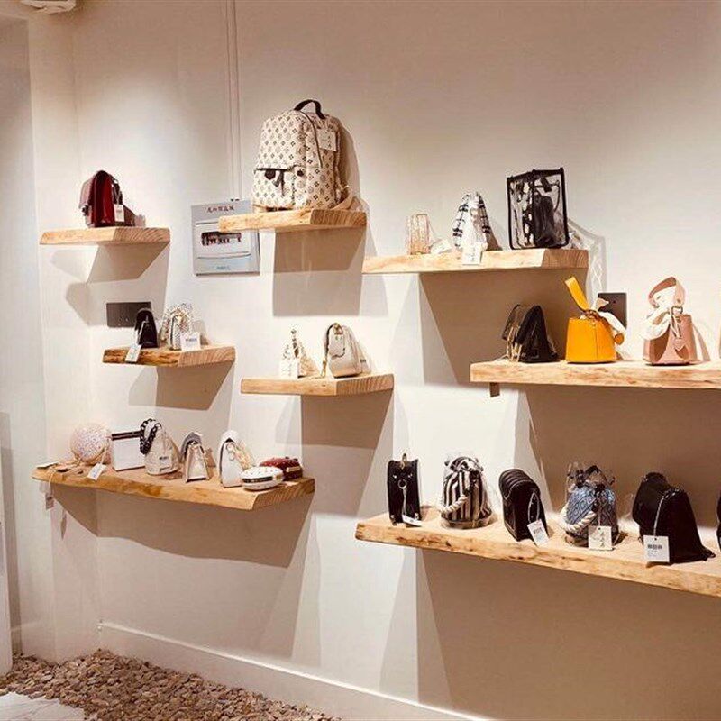 墙上置物架隔板鞋店服装店v展示架实木搁板卧室客厅电视墙一字隔