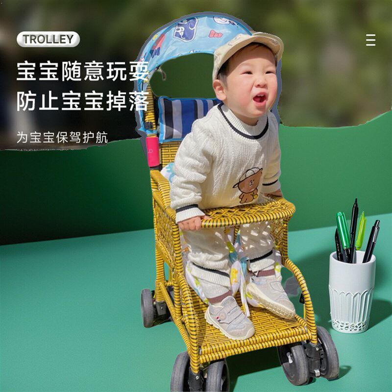 夏天藤椅车可坐可躺儿童轻便推车竹藤婴儿推车宝宝W手推车藤童车