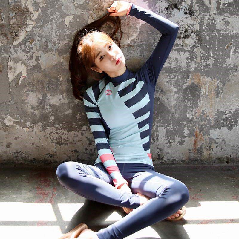 潜水服女防晒游泳衣韩版游泳水母浮潜服冲浪分体套装长袖比基尼