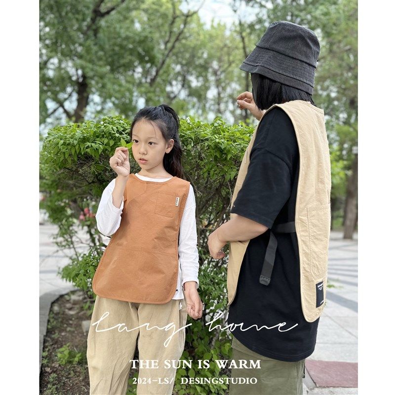 儿童马甲式围裙防泼水幼儿园陶泥班服画画撸猫无袖罩T衣可定制log